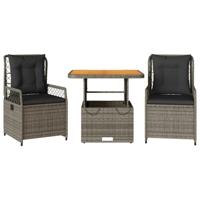 3-delige Tuinset met kussens poly rattan grijs - thumbnail