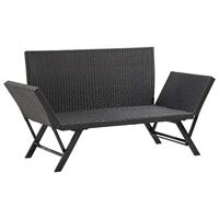 Tuinbank met kussens 176 cm poly rattan zwart - thumbnail