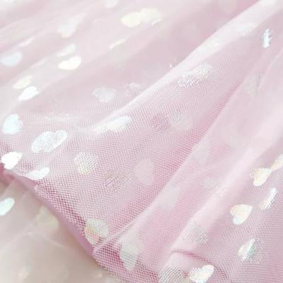 Kinderjurk met ruches glanzende hartenprint 140 lichtroze