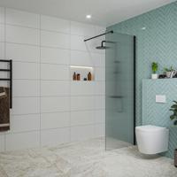 Fortifura Galeria inloopdouche - 70x200cm - ribbelglas - wandarm - mat zwart SW797949/SW797905 - thumbnail