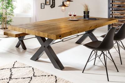 Massief houten eettafel THOR 200cm vintage bruin grenen gerecycled industrieel design ijzeren X-frame - 43676