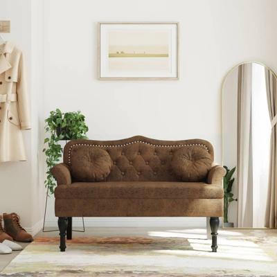 Bankje met kussens 120,5x65x75 cm kunstsudeleer bruin
