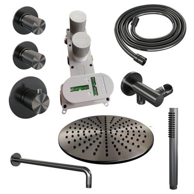 Gunmetal Carving thermostatische inbouw regendouche SET 04 met 30 cm douchekop en gebogen muurarm