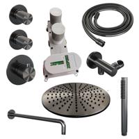 Gunmetal Carving thermostatische inbouw regendouche SET 04 met 30 cm douchekop en gebogen muurarm - thumbnail