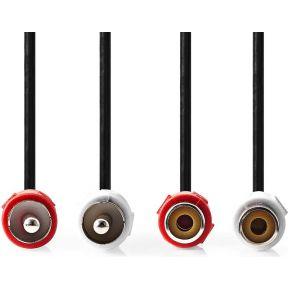 Nedis Stereo-Audiokabel | 2x RCA Male | 2x RCA Female | Vernikkeld | 2.00 m | Rond | Zwart | Label - CAGL24205BK20