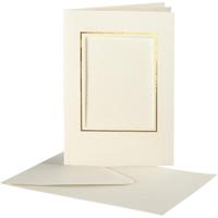 Creativ Company Passepartout kaarten , rechthoek met gouden rand, afmeting kaart 10,5x15 cm, afmeting envelop 11,5x16,5 cm, off-white, 10 set/ 1 doos - thumbnail