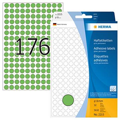 Etiket herma 2215 rond 8mm groen 5632stuks Etiket herma 2215 rond 8mm groen 5632stuks