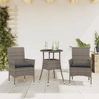 3-delige Tuinset met kussens poly rattan en glas grijs - thumbnail