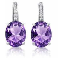 Cilla Jewels 925 Zilveren Oorbellen met Grote Paarse Amethyst Steen - thumbnail