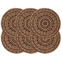 VidaXL Placemats 6 st rond 38 cm jute donkerbruin - thumbnail
