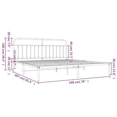 Bedframe met hoofdbord metaal zwart 193x203 cm
