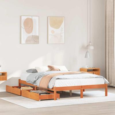 Bedframe zonder matras massief grenenhout wasbruin 120x200 cm