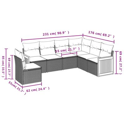 6-delige Loungeset met kussens poly rattan beige - thumbnail
