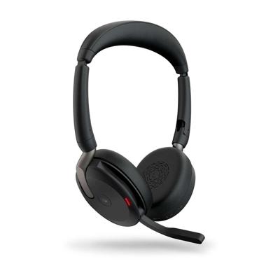 Jabra Evolve2 65 Flex Link380a MS + Ladepad On Ear headset Bluetooth Stereo Zwart Noise Cancelling Headset, Microfoon uitschakelbaar (mute), Volumeregeling,