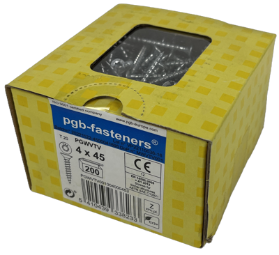 pgb-fasteners Universele spaanplaatschroef VK-T Voldraad verzonken kop Ø4,0x45 Zn TX20 | 200 st | PGWVTV001004000453 pgb-fasteners Universele spaanplaatschroef VK-T Voldraad verzonken kop Ø4,0x45 Zn TX20 | 200 st | PGWVTV001004000453