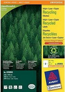 Etiket Avery Zweckform LR3655 210x148mm A5 recycled wit 200 etiketten | 5 stuks