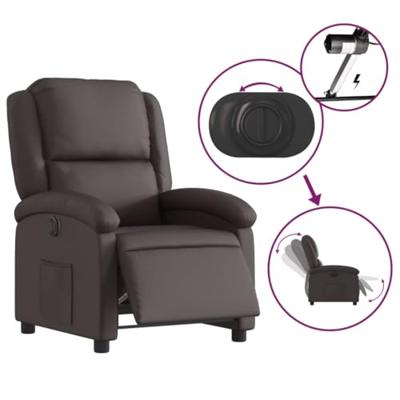 Fauteuil verstelbaar elektrisch echt leer donkerbruin