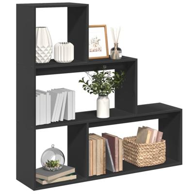 Kamerscherm / boekenkast 3-laags 123x29x123 cm hout zwart Kamerscherm / boekenkast 3-laags 123x29x123 cm hout zwart