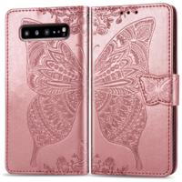 Butterfly Love bloemen reliëf horizontale Flip lederen case voor Galaxy S10 5G met houder & kaartsleuven & portemonnee & Lanyard (Rose goud) - thumbnail
