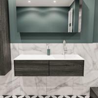Mondiaz Lush Cloud badmeubel eiken Dark brown 120 cm 2 lades solid surface enkele spoelbak rechts 1 kraangat - thumbnail