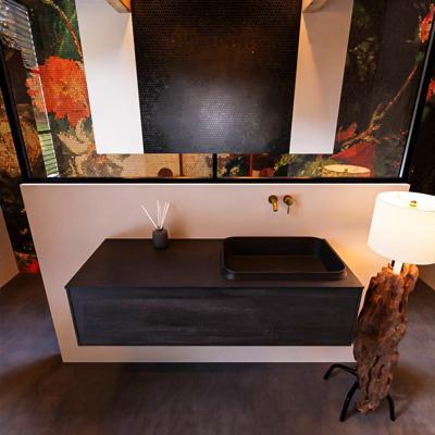 Badkamermeubelset Mondiaz Erin 120 cm met 1 Lade met RIDGE Wastafel Rechts Urban Zonder Kraangaten Greeploos Mat Dark Brown Badkamermeubelset Mondiaz Erin 120 cm met 1 Lade met RIDGE Wastafel Rechts Urban Zonder Kraangaten Greeploos Mat Dark Brown