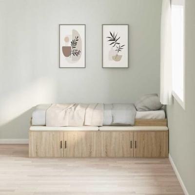 Opbergbedframe met opslag Sonoma eiken 75 x 190 cm Bewerkt hout