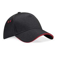 Beechfield CB15C Ultimate 5 Panel Cap - Sandwich Peak - Black/Classic Red - One Size - thumbnail