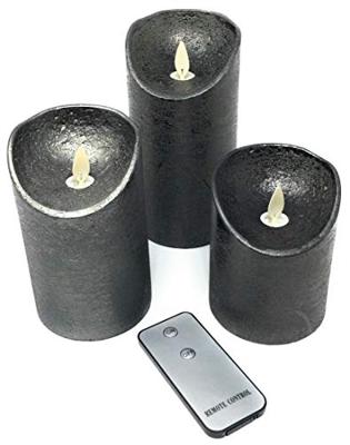 3ST KAARS ANTRACIET WAX RUSTIEK BEWEGENDE VLAM 7,5X10/12,5/15CM AFSTANDSBEDIENING 3X3AAA - Annas collection - thumbnail