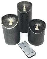 Anna&apos;s Collection LED kaars flame effect rustiek set 7.5 cm antraciet 3 stuks - thumbnail