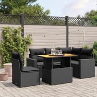 6-delige Loungeset met kussens poly rattan zwart - thumbnail