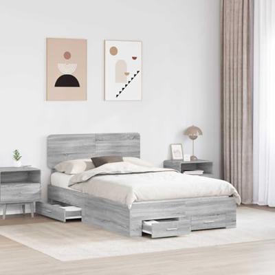 Bedframe met hoofdeinde Grijs Sonoma 135 x 190 cm Bewerkt hout