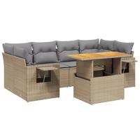 7-delige Loungeset met kussens poly rattan beige - thumbnail