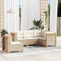 5-delige Loungeset met kussens poly rattan beige - thumbnail