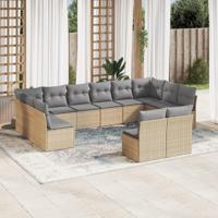 12-delige Loungeset met kussens poly rattan beige - thumbnail