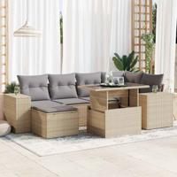 7-delige Loungeset met kussens poly rattan beige - thumbnail