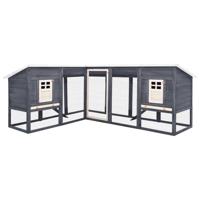 Konijnenhok voor buiten met ren massief vurenhout grijs en wit - thumbnail