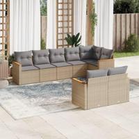 8-delige Loungeset met kussens poly rattan gemengd beige - thumbnail