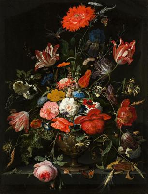 Poster - Abraham Mignon, Bloemen in een metalen vaas, 60x78cm, verpakt in stevige kartonnen rolkoker