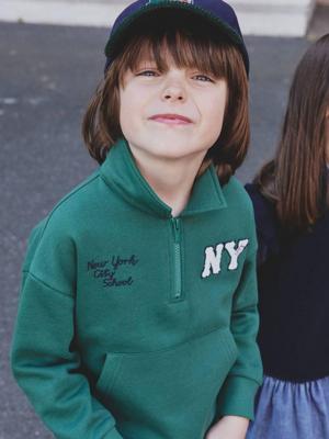 Geborduurde sweater met opstaande kraag voor jongens groen