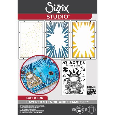 Sizzix • studio clear stamps set 10pcs & 3pcs stencils ad astra by cat kerr