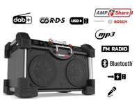 PerfectPro ROCKHART 18V Bouwradio DAB+, VHF (FM) AUX, Bluetooth, DAB+, SD, FM, USB Powerbankfunctie, Spatwaterbestendig, Stofdicht, Stofvast Zwart - thumbnail