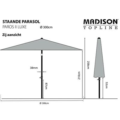Parasol Paros II Rond Ø3m met kniksysteem - Licht Grijs