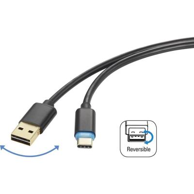 Renkforce RF-4758090 USB-kabel USB 2.0 USB-A stekker, USB-C stekker 1.50 m Zwart Stekker past op beide manieren