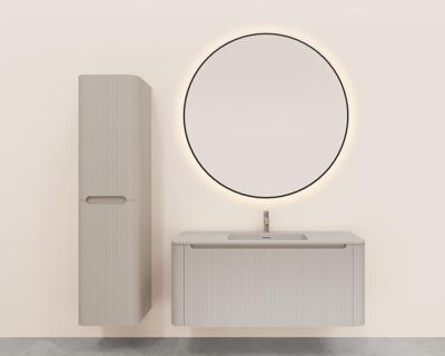 Onderkast Wiesbaden Sulora 120x48 cm Afgeronde Hoeken Geribbeld Met 1 Lade 1 Uitsparing Mat Beige