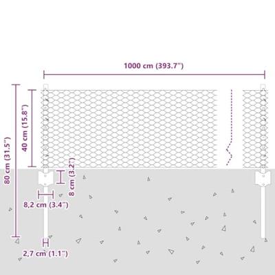 VidaXL Hek met paal zilver 0,4 x 10 m staal
