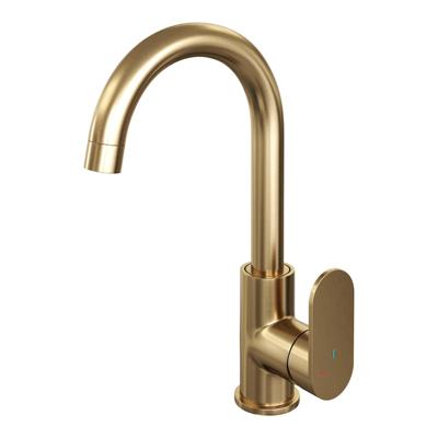 Wastafelmengkraan Brauer Gold Edition Coldstart Opbouw Hoog Gebogen Platte Hendel Geborsteld Goud PVD