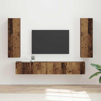 Tv-meubelset Wandgemonteerd 3 pcs Oudhout Bewerkt hout