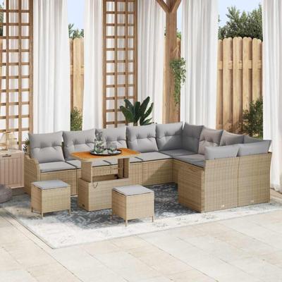 Tuinbankenset met kussen 12 pcs Beige poly rattan