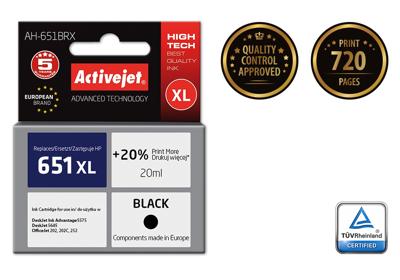 Activejet AH-651BRX inkt (vervanging HP 651 C2P10AE; Premium; 20 ml; zwart)