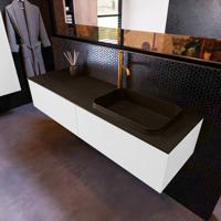 Badkamermeubelset Mondiaz Erin 150 cm met 2 Lades met RIDGE Wastafel Rechts Urban met 1 kraangat Greeploos Mat Talc - thumbnail